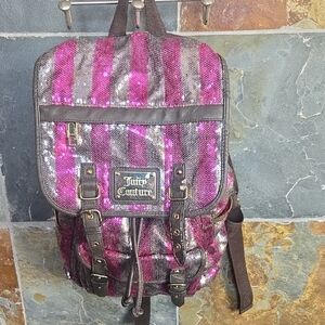 Juicy Couture Fuchsia and Silver Striped Backpack